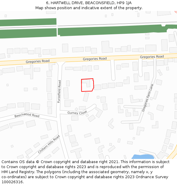 6, HARTWELL DRIVE, BEACONSFIELD, HP9 1JA: Location map and indicative extent of plot