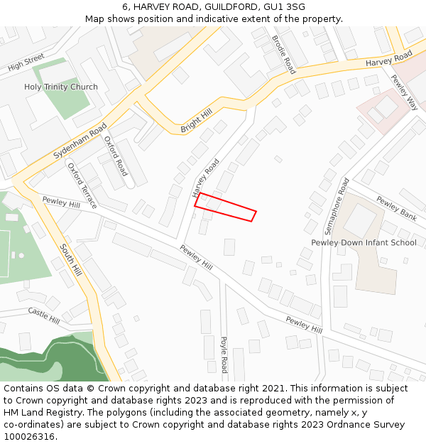 6, HARVEY ROAD, GUILDFORD, GU1 3SG: Location map and indicative extent of plot