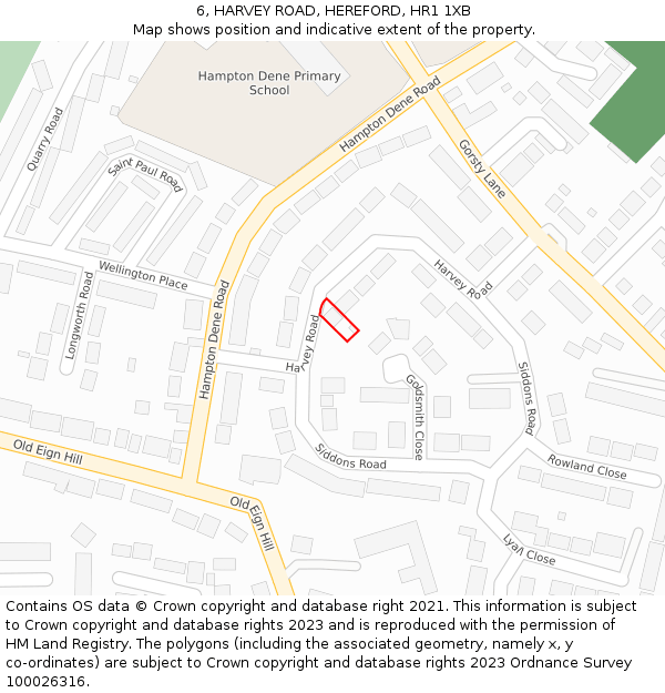 6, HARVEY ROAD, HEREFORD, HR1 1XB: Location map and indicative extent of plot