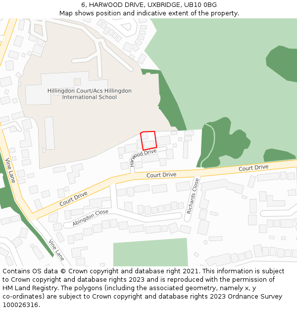 6, HARWOOD DRIVE, UXBRIDGE, UB10 0BG: Location map and indicative extent of plot