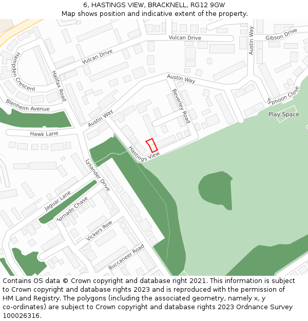 6, HASTINGS VIEW, BRACKNELL, RG12 9GW: Location map and indicative extent of plot