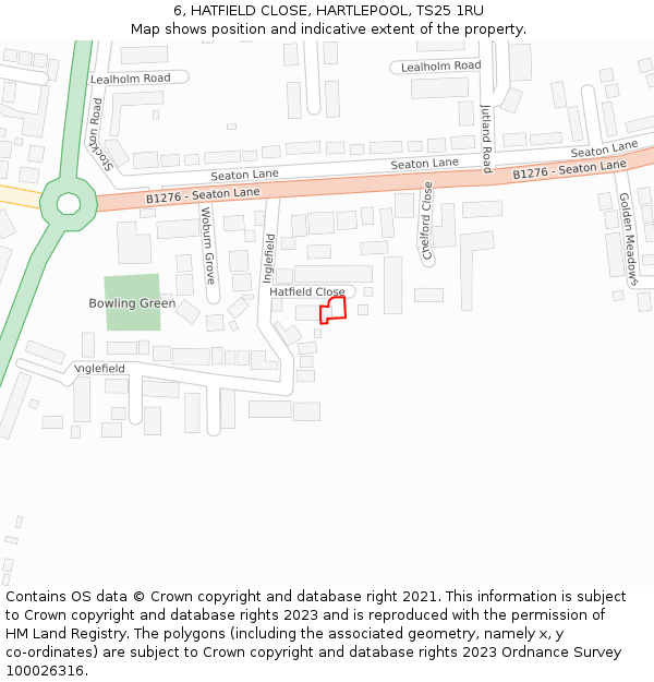 6, HATFIELD CLOSE, HARTLEPOOL, TS25 1RU: Location map and indicative extent of plot