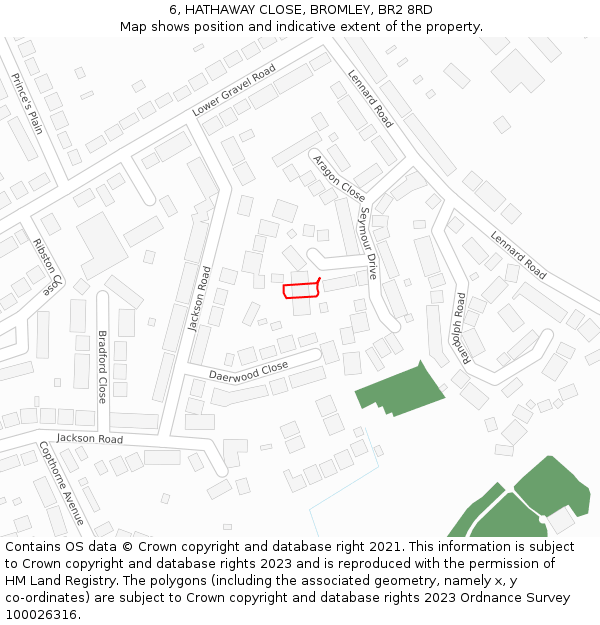 6, HATHAWAY CLOSE, BROMLEY, BR2 8RD: Location map and indicative extent of plot