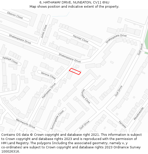 6, HATHAWAY DRIVE, NUNEATON, CV11 6NU: Location map and indicative extent of plot