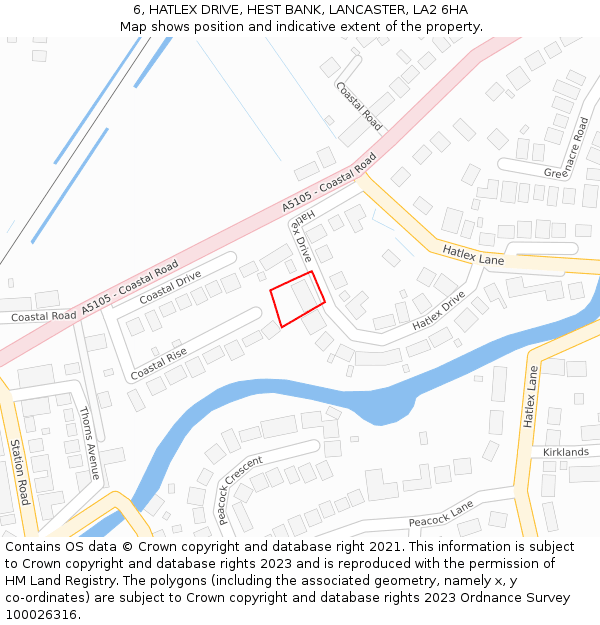 6, HATLEX DRIVE, HEST BANK, LANCASTER, LA2 6HA: Location map and indicative extent of plot