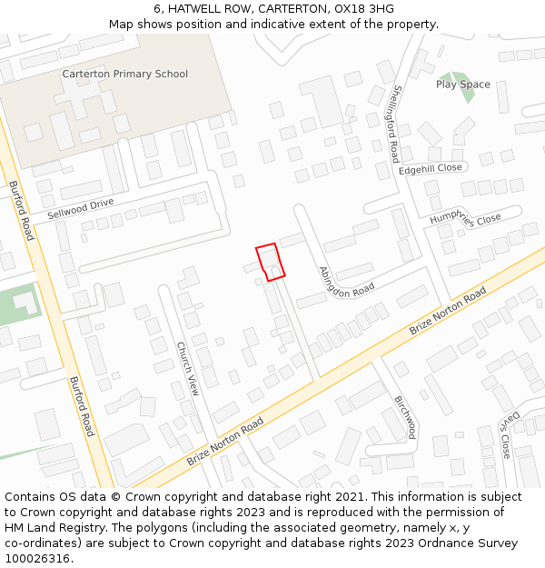 6, HATWELL ROW, CARTERTON, OX18 3HG: Location map and indicative extent of plot