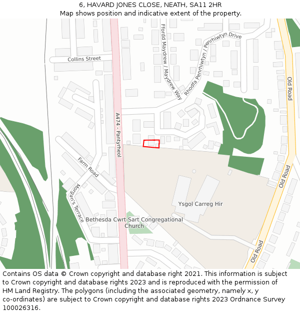 6, HAVARD JONES CLOSE, NEATH, SA11 2HR: Location map and indicative extent of plot