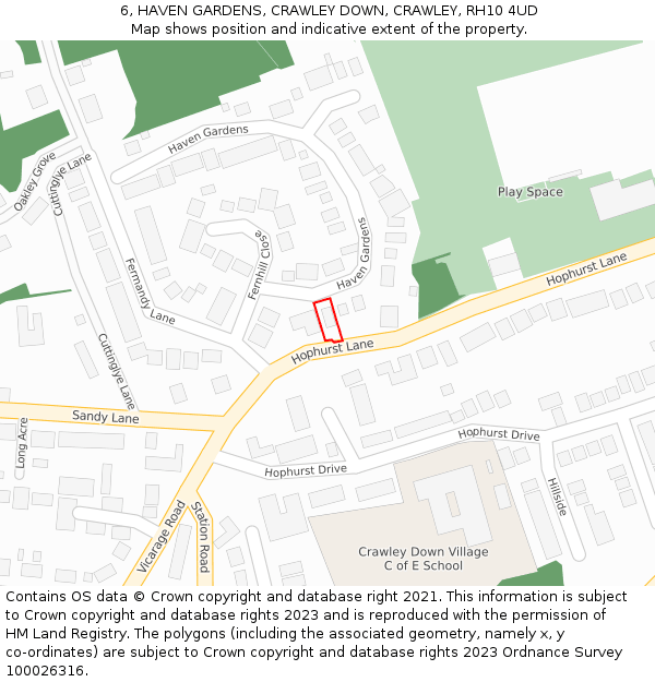 6, HAVEN GARDENS, CRAWLEY DOWN, CRAWLEY, RH10 4UD: Location map and indicative extent of plot