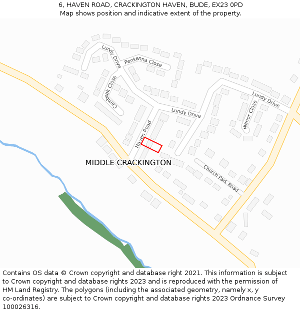 6, HAVEN ROAD, CRACKINGTON HAVEN, BUDE, EX23 0PD: Location map and indicative extent of plot