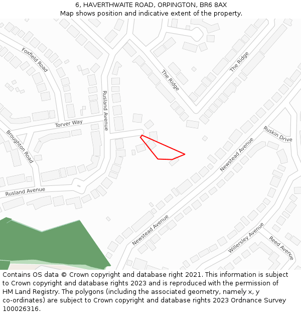 6, HAVERTHWAITE ROAD, ORPINGTON, BR6 8AX: Location map and indicative extent of plot
