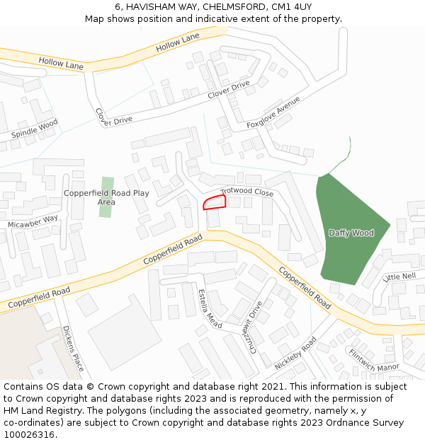 6, HAVISHAM WAY, CHELMSFORD, CM1 4UY: Location map and indicative extent of plot