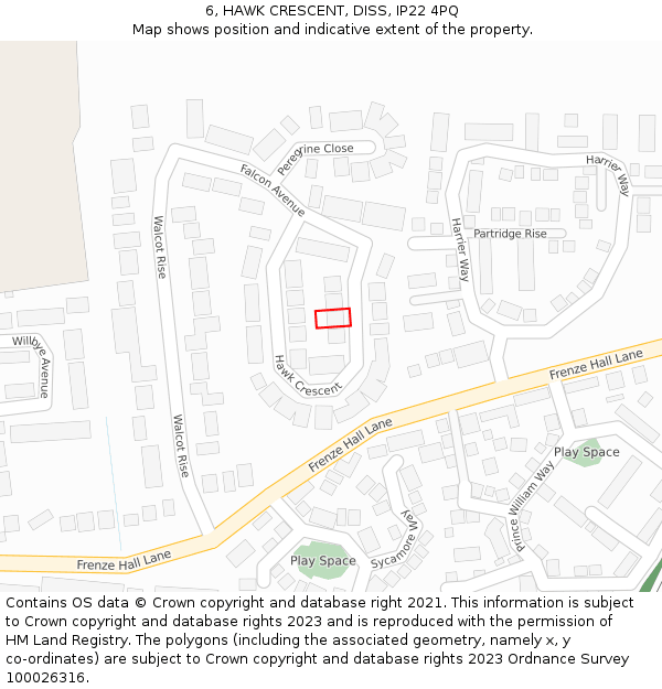 6, HAWK CRESCENT, DISS, IP22 4PQ: Location map and indicative extent of plot