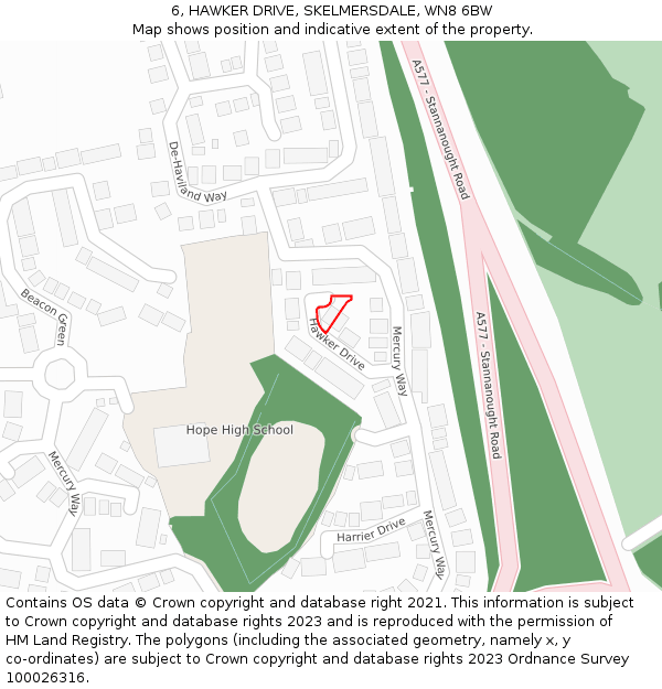 6, HAWKER DRIVE, SKELMERSDALE, WN8 6BW: Location map and indicative extent of plot