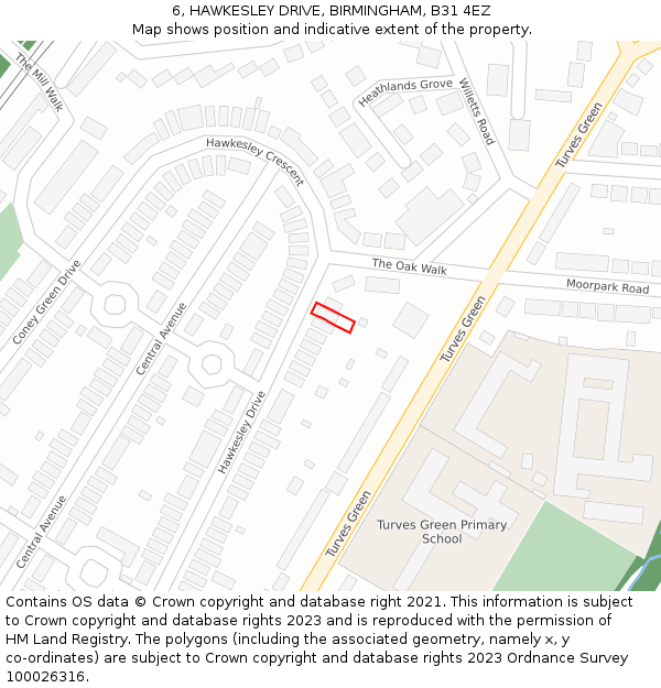 6, HAWKESLEY DRIVE, BIRMINGHAM, B31 4EZ: Location map and indicative extent of plot
