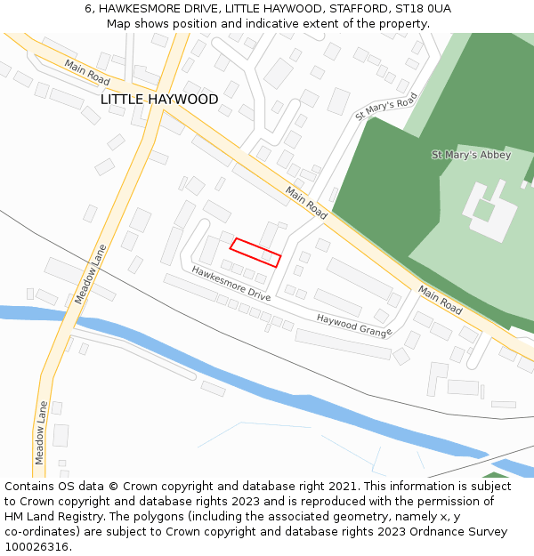 6, HAWKESMORE DRIVE, LITTLE HAYWOOD, STAFFORD, ST18 0UA: Location map and indicative extent of plot