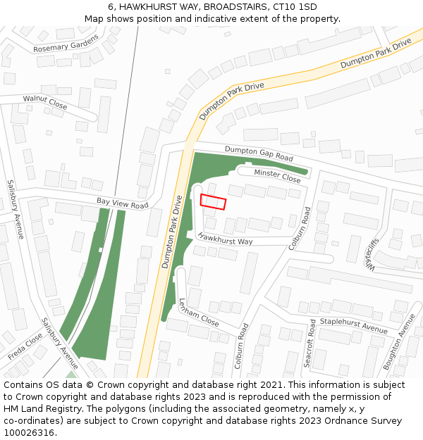 6, HAWKHURST WAY, BROADSTAIRS, CT10 1SD: Location map and indicative extent of plot