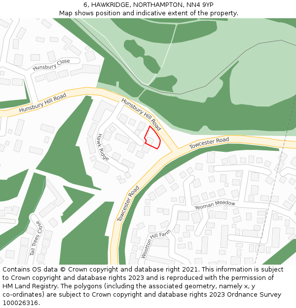 6, HAWKRIDGE, NORTHAMPTON, NN4 9YP: Location map and indicative extent of plot