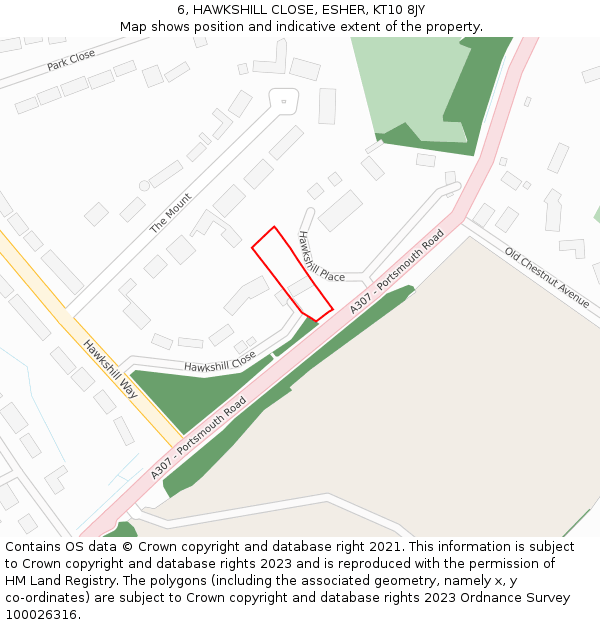 6, HAWKSHILL CLOSE, ESHER, KT10 8JY: Location map and indicative extent of plot