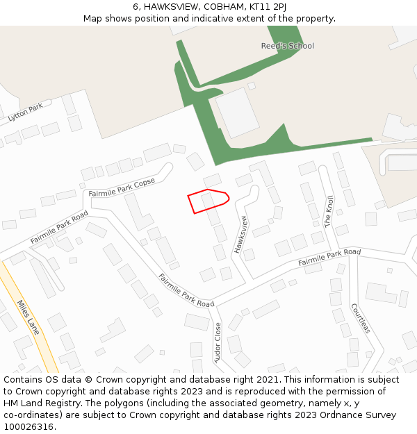 6, HAWKSVIEW, COBHAM, KT11 2PJ: Location map and indicative extent of plot