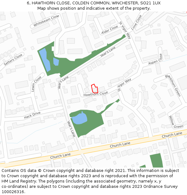 6, HAWTHORN CLOSE, COLDEN COMMON, WINCHESTER, SO21 1UX: Location map and indicative extent of plot