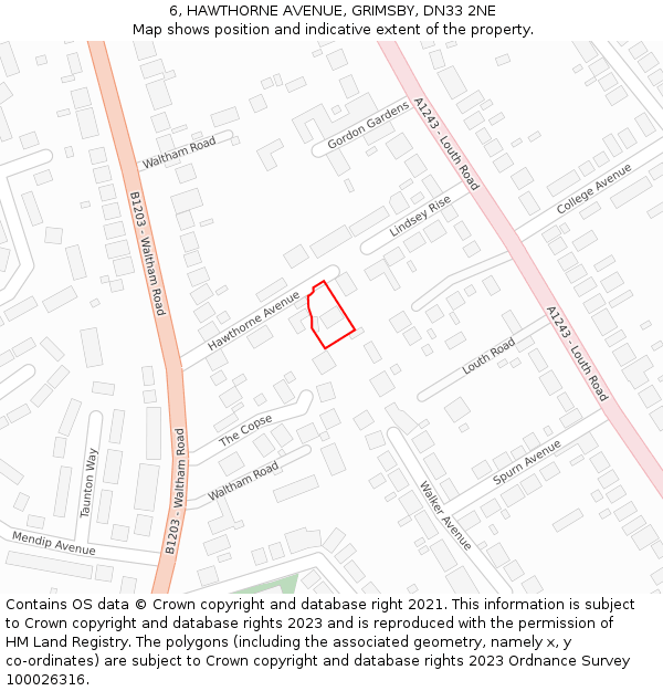 6, HAWTHORNE AVENUE, GRIMSBY, DN33 2NE: Location map and indicative extent of plot