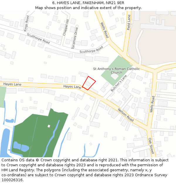 6, HAYES LANE, FAKENHAM, NR21 9ER: Location map and indicative extent of plot