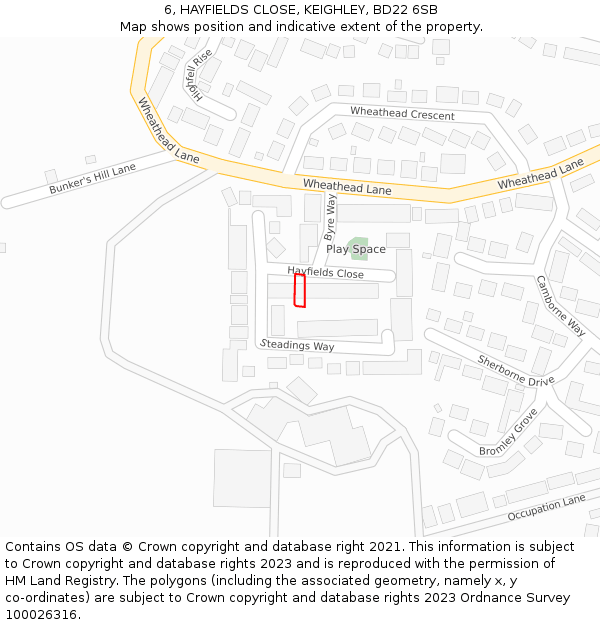 6, HAYFIELDS CLOSE, KEIGHLEY, BD22 6SB: Location map and indicative extent of plot