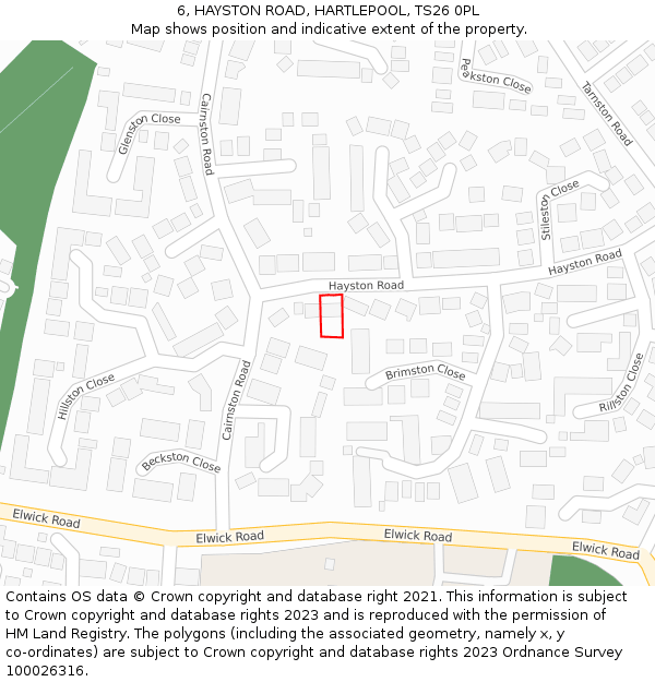 6, HAYSTON ROAD, HARTLEPOOL, TS26 0PL: Location map and indicative extent of plot