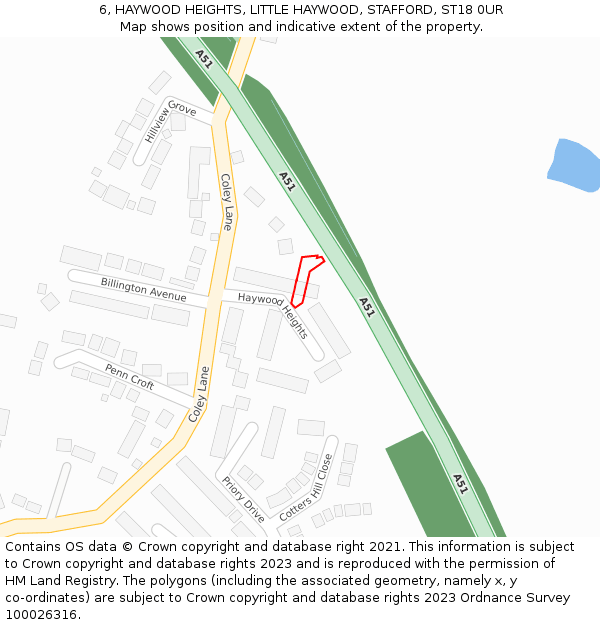 6, HAYWOOD HEIGHTS, LITTLE HAYWOOD, STAFFORD, ST18 0UR: Location map and indicative extent of plot