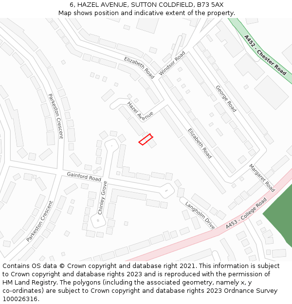 6, HAZEL AVENUE, SUTTON COLDFIELD, B73 5AX: Location map and indicative extent of plot