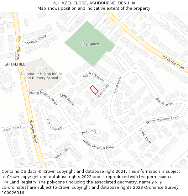 6, HAZEL CLOSE, ASHBOURNE, DE6 1HX: Location map and indicative extent of plot