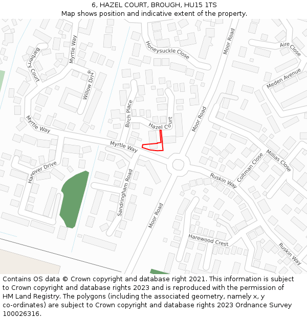6, HAZEL COURT, BROUGH, HU15 1TS: Location map and indicative extent of plot