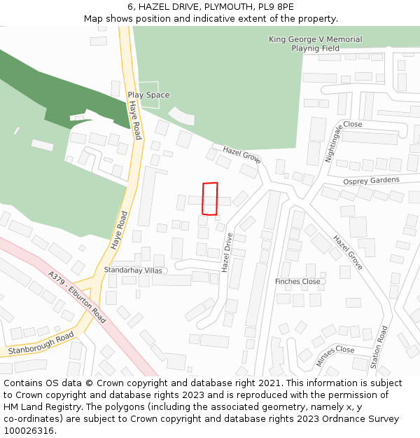 6, HAZEL DRIVE, PLYMOUTH, PL9 8PE: Location map and indicative extent of plot