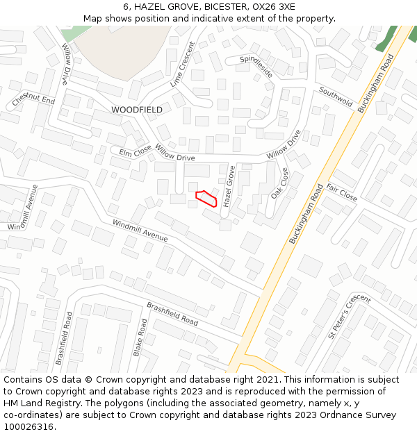 6, HAZEL GROVE, BICESTER, OX26 3XE: Location map and indicative extent of plot