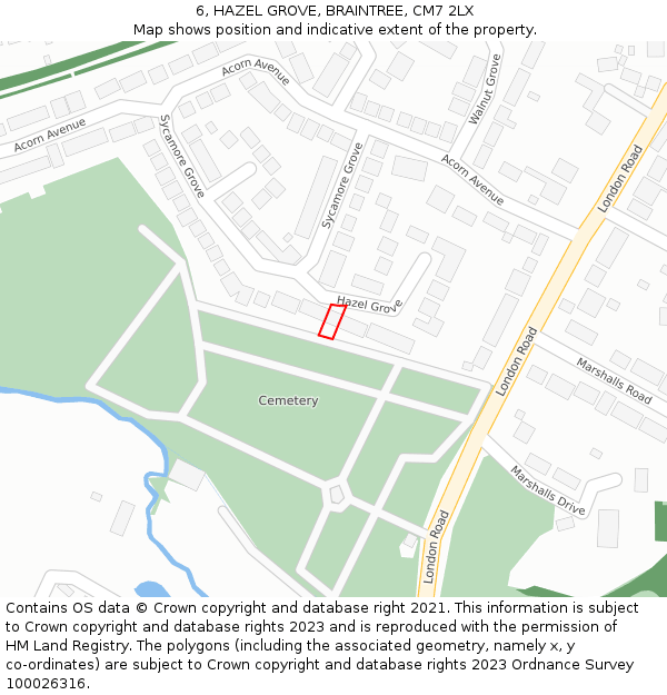 6, HAZEL GROVE, BRAINTREE, CM7 2LX: Location map and indicative extent of plot