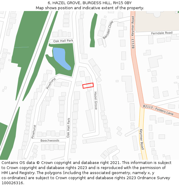 6, HAZEL GROVE, BURGESS HILL, RH15 0BY: Location map and indicative extent of plot