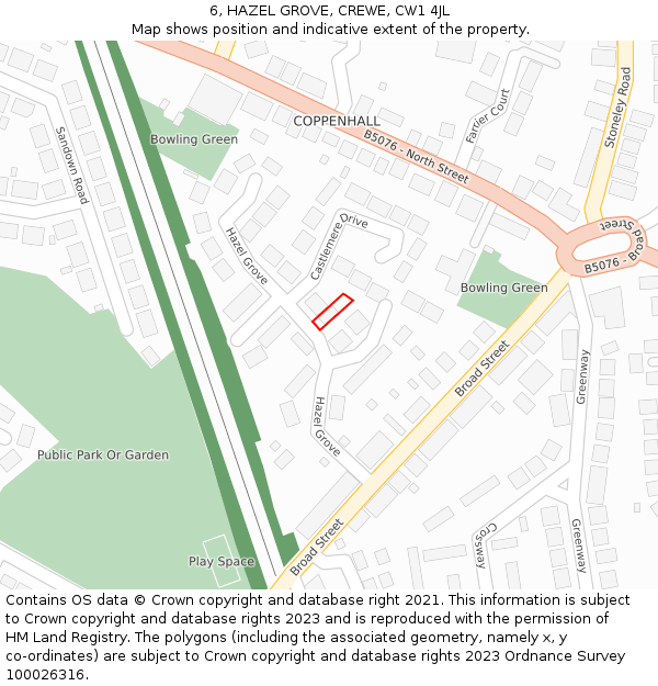 6, HAZEL GROVE, CREWE, CW1 4JL: Location map and indicative extent of plot