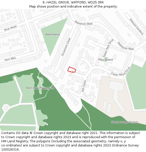 6, HAZEL GROVE, WATFORD, WD25 0RX: Location map and indicative extent of plot