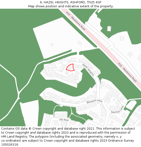 6, HAZEL HEIGHTS, ASHFORD, TN25 4GF: Location map and indicative extent of plot