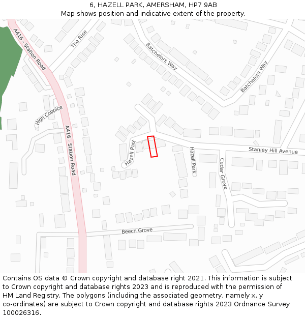 6, HAZELL PARK, AMERSHAM, HP7 9AB: Location map and indicative extent of plot