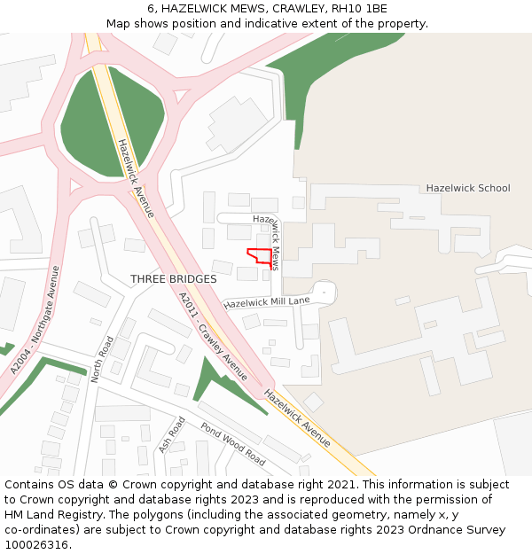 6, HAZELWICK MEWS, CRAWLEY, RH10 1BE: Location map and indicative extent of plot