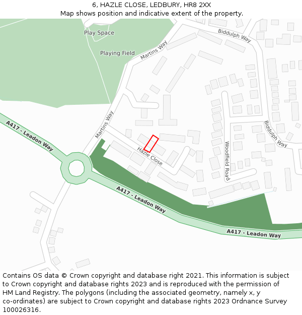 6, HAZLE CLOSE, LEDBURY, HR8 2XX: Location map and indicative extent of plot