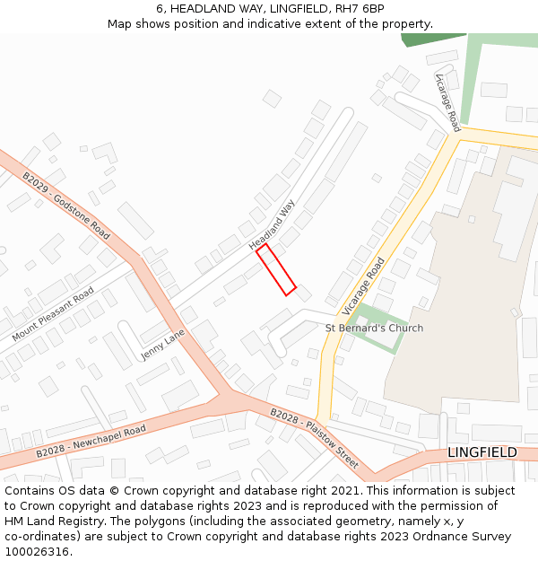 6, HEADLAND WAY, LINGFIELD, RH7 6BP: Location map and indicative extent of plot