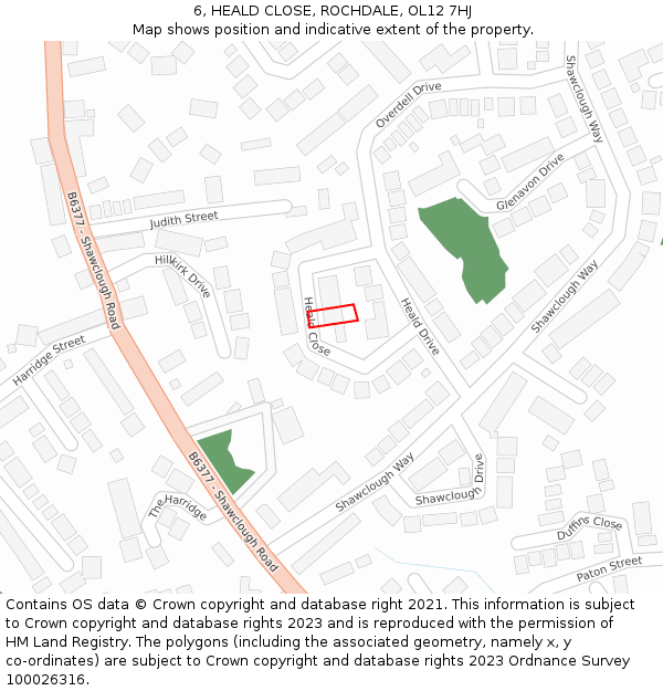 6, HEALD CLOSE, ROCHDALE, OL12 7HJ: Location map and indicative extent of plot