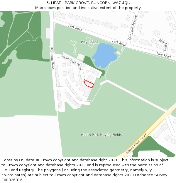 6, HEATH PARK GROVE, RUNCORN, WA7 4QU: Location map and indicative extent of plot