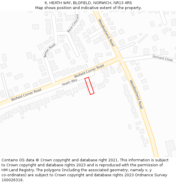 6, HEATH WAY, BLOFIELD, NORWICH, NR13 4RS: Location map and indicative extent of plot