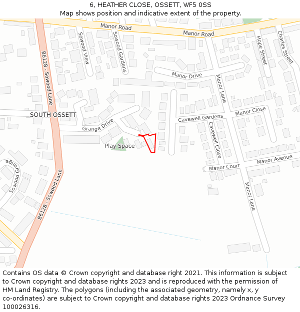 6, HEATHER CLOSE, OSSETT, WF5 0SS: Location map and indicative extent of plot