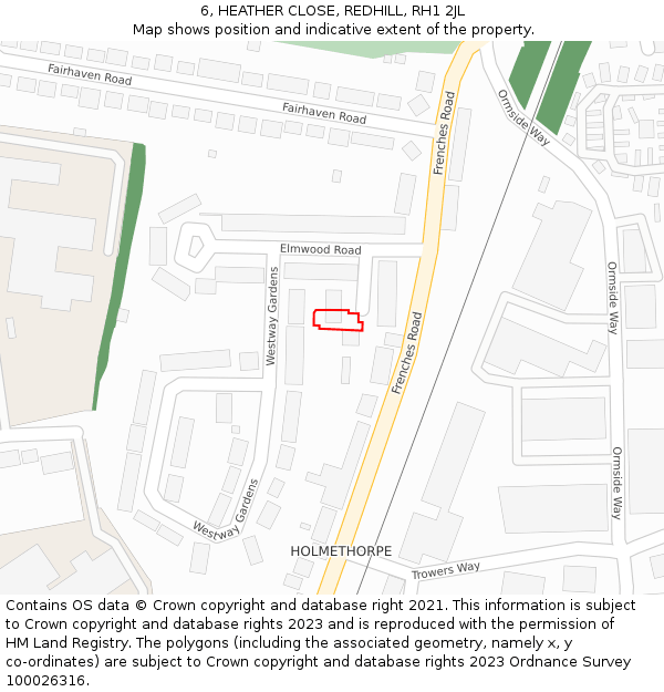 6, HEATHER CLOSE, REDHILL, RH1 2JL: Location map and indicative extent of plot