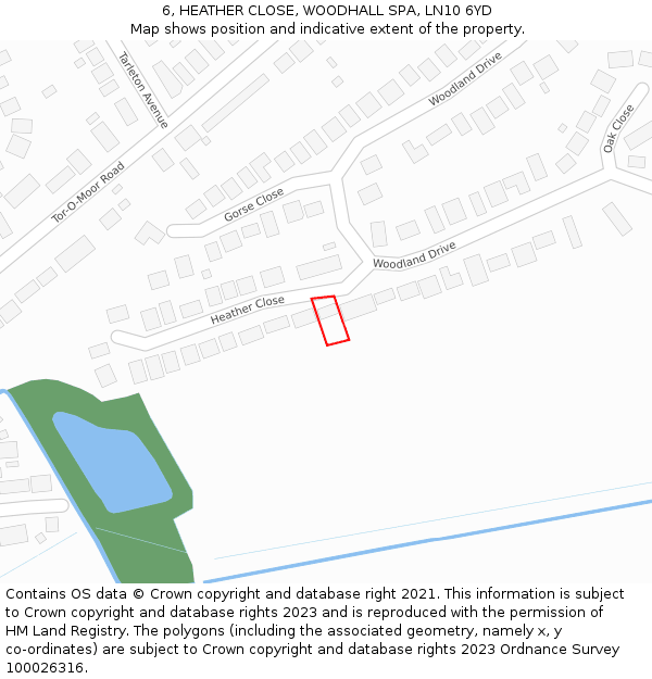 6, HEATHER CLOSE, WOODHALL SPA, LN10 6YD: Location map and indicative extent of plot