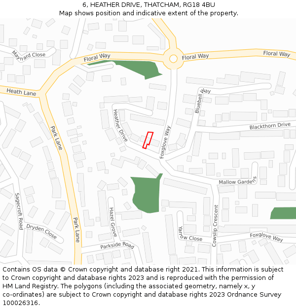 6, HEATHER DRIVE, THATCHAM, RG18 4BU: Location map and indicative extent of plot